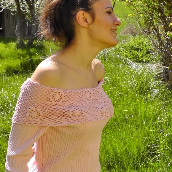 Cabo Sweaters - Pink Off The Shoulder Top Long Sleeve